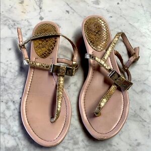 Vince Camuto pink gold wedge Women's Sandals size 8 EU 39 metal bow